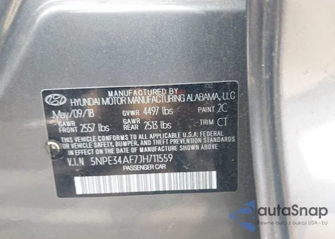 2018 Hyundai Sonata Sport+ z USA, uszkodzony, nr VIN 5NPE34AF7JH711559